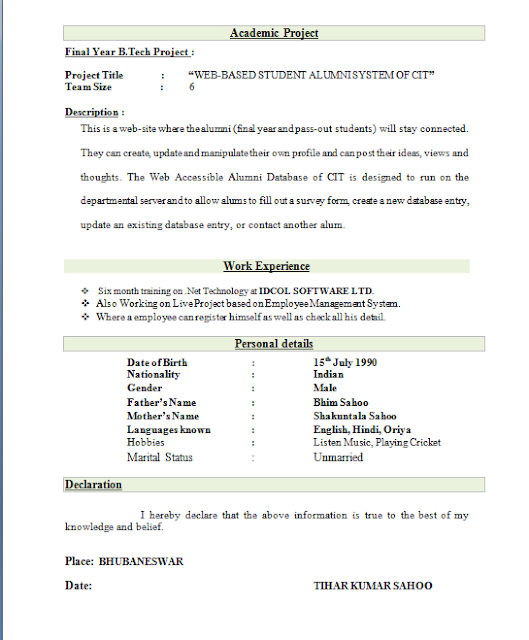 Latest resume models for freshers download